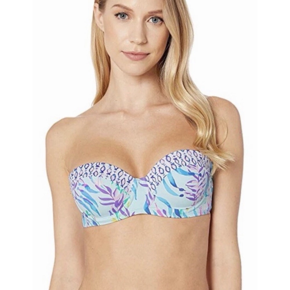 Lilly Pulitzer Knot Bikini Top Only Multicolor Leaves Size 10 Pre-Own - Picture 2 of 12